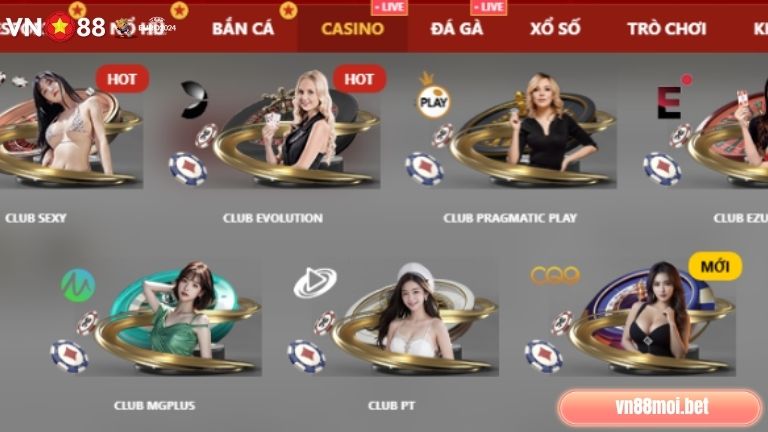 Casino VN88 có tới 9 sảnh cược mang đến cho người chơi vô số trò hay