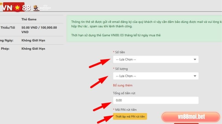 Điền đầy đủ, đảm bảo chính xác khi rút tiền qua thẻ game