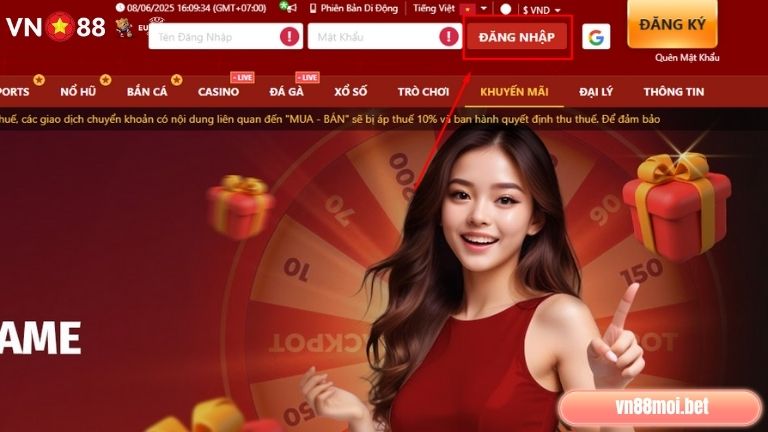Hướng dẫn đăng nhập VN88 – Truy cập vào nhà cái, chọn mục đăng nhập