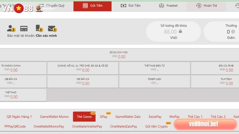 Phương thức thanh toán VN88 vô cùng đa dạng