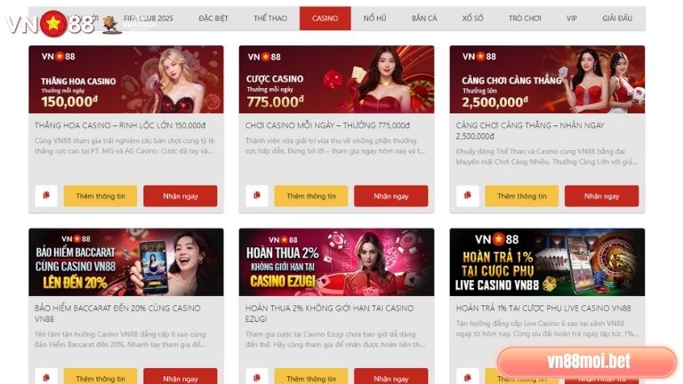 Tham gia Casino tại VN88 anh em sẽ nhận lại nhiều chương trình khuyến mãi